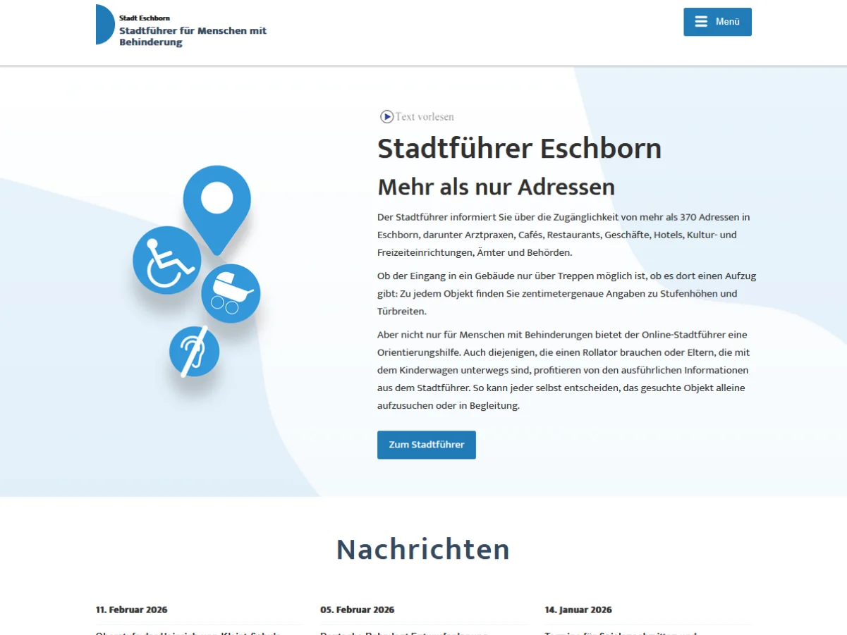 Screenshot des Online-Stadtführers Eschborn auf stadtfuehrer.eschborn.de
