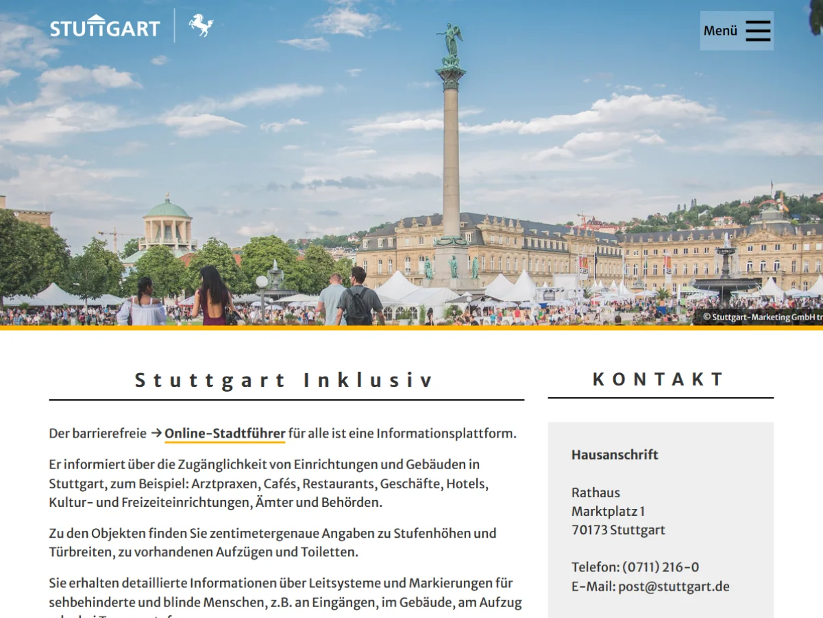 Screenshot des Online-Stadtführers Stuttgart auf stuttgart-inklusiv.de